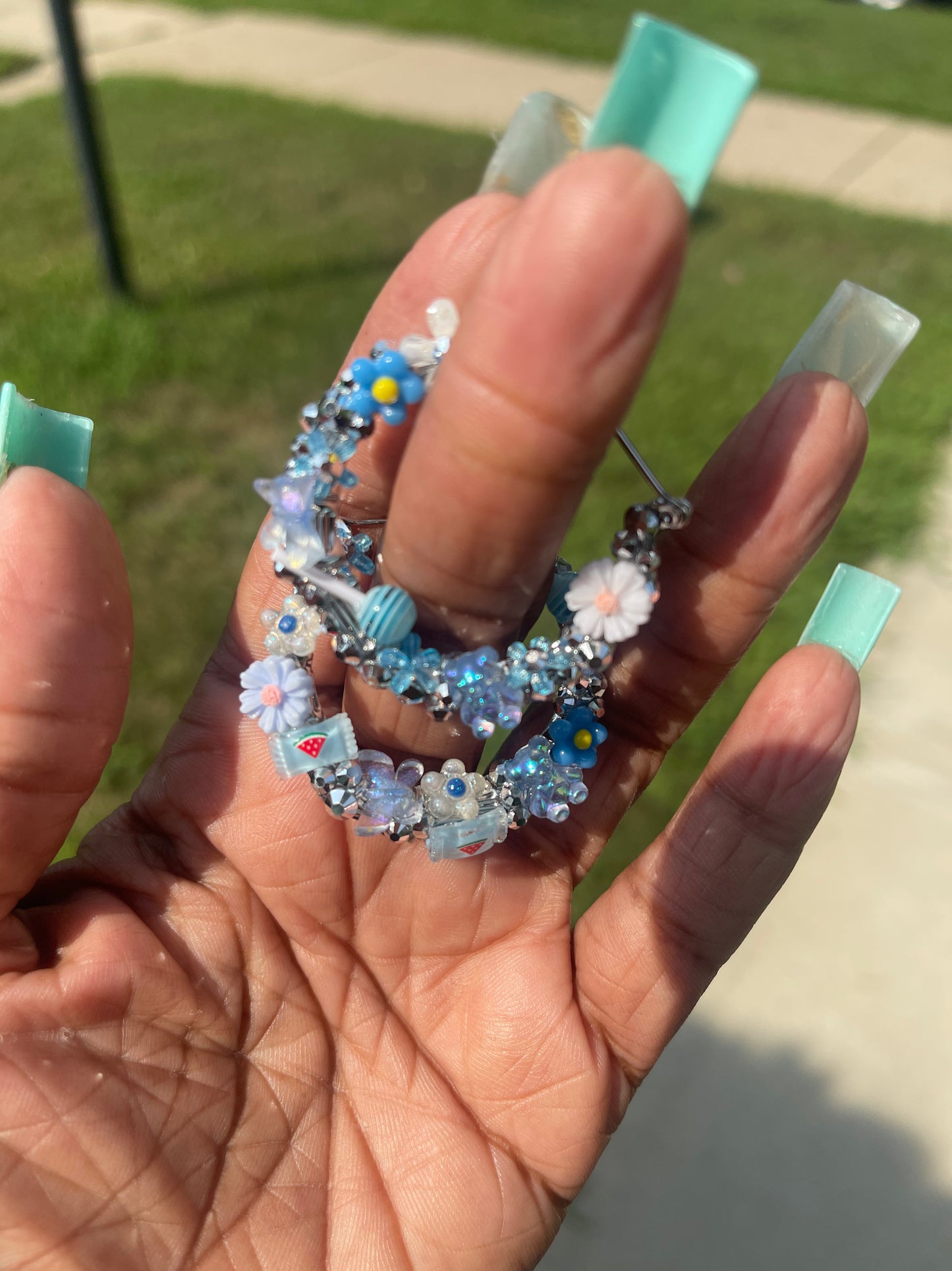 Blueberry Bliss Hoops (40mm) 💙✨🌼